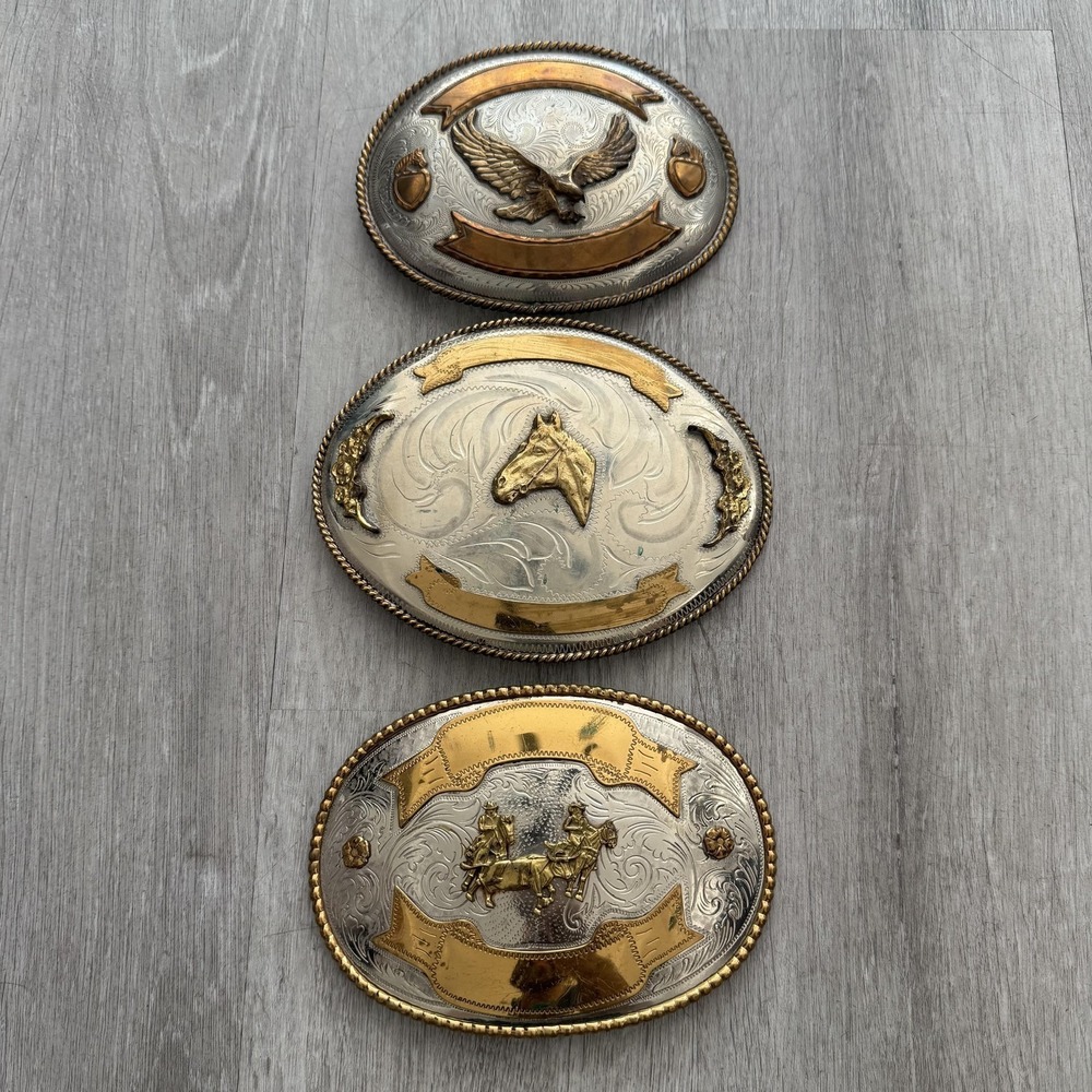 Each——Vintage Western Belt Buckles Mens Silver Gold Tone Horse Eagle Rodeo